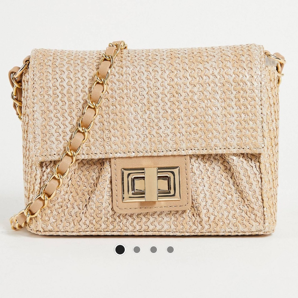 Ruched Woven Crossbody Bag with Gold Chain Detail